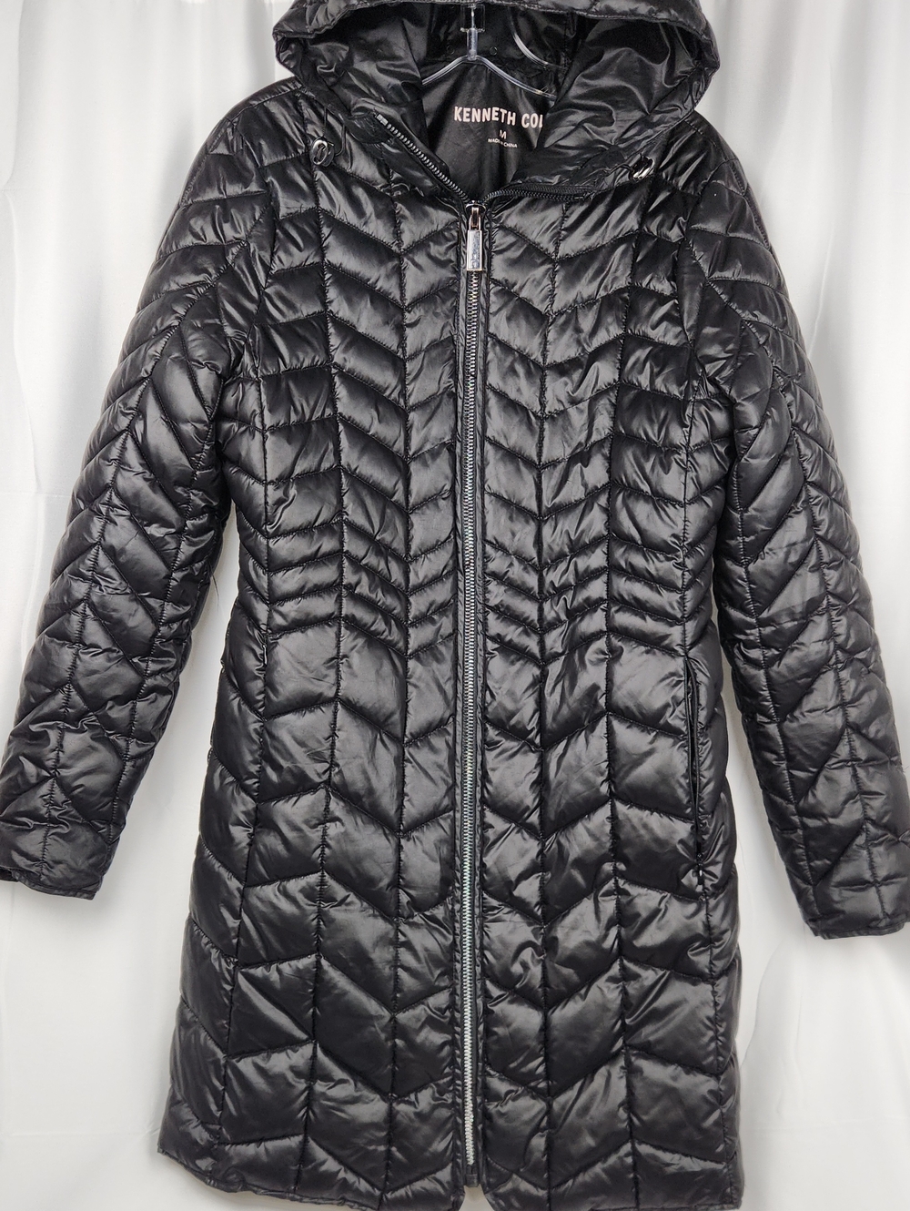 Kenneth Cole Black Quilted Hooded Long Puffer Women's Jacket M